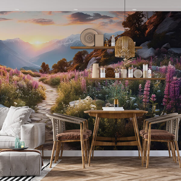 Field of flowers and rocks Wall mural Field of flowers and rocks